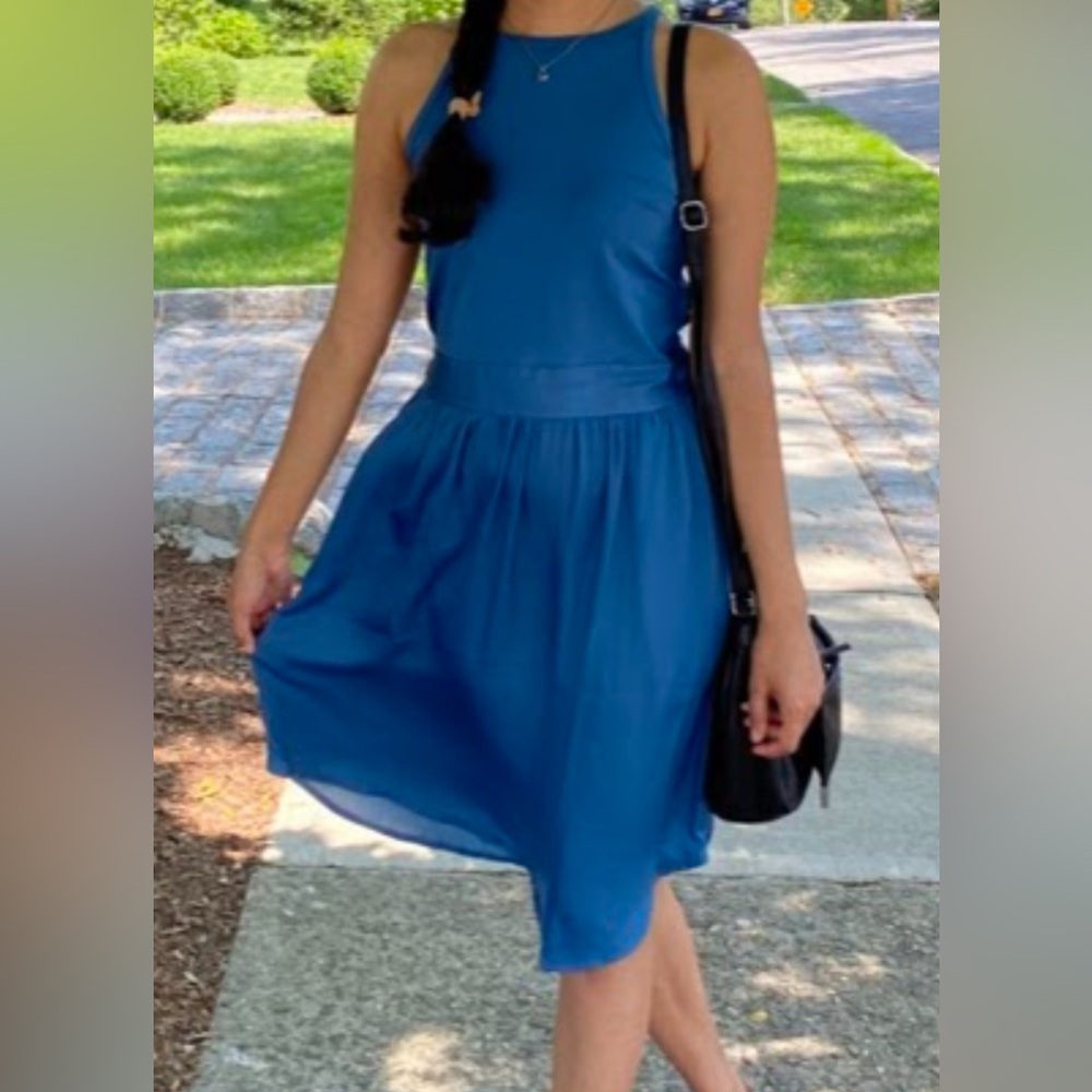 LOFT Blue Teal Zip-Up Dress Sleeveless Midi Dress – Size 8P